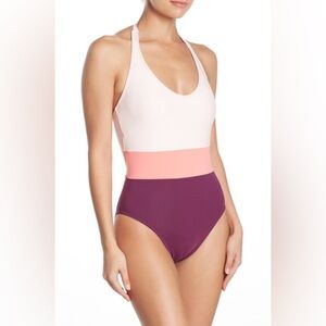 BLEU by Rod Beattle Around The Block Colorblock Halter One-Piece Swimsuit